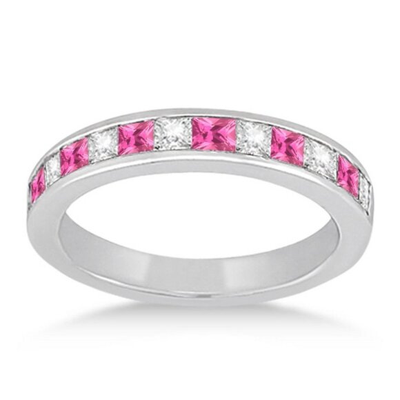 🍁 Attractive 925 Silver Plated Pink Cubic Zirconia Couple Ring,  FB16FA1082 - Picture 1 of 2